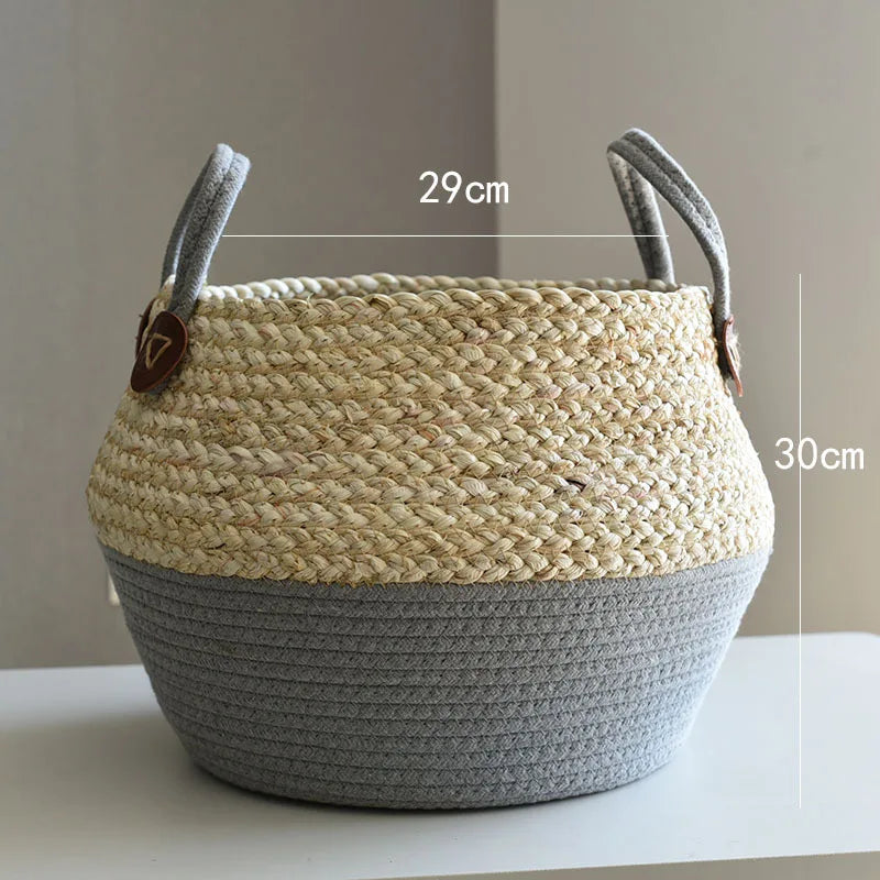 Zerolife-Seaweed Wicker Basket with Handle, Rattan Hanging Flower Pot, Dirty Clothes Storage, Children's Toy Sorting, 3 Size