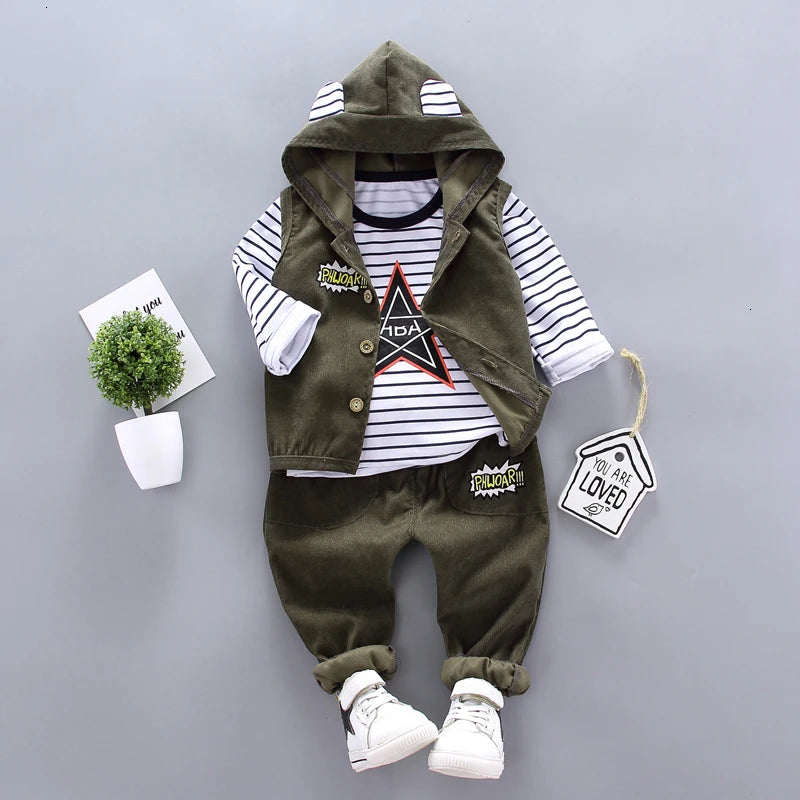 New Spring Autumn Baby Boys Clothes Children Casual Hooded Vest T-Shirt Pants 3Pcs/Sets Toddler Sports Costume Kids Tracksuits