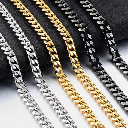 Never Fade 3.5mm-11mm Stainless Steel Cuban Necklace Waterproof  Men Link Curb Chain Gift Jewelry