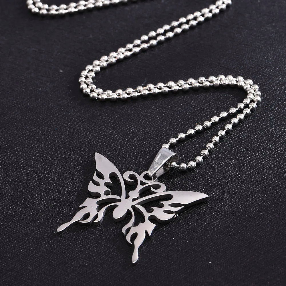 Hot Selling European and American Temperament Jewelry Men and Women Necklace Stainless Steel Butterfly Pendant Necklace