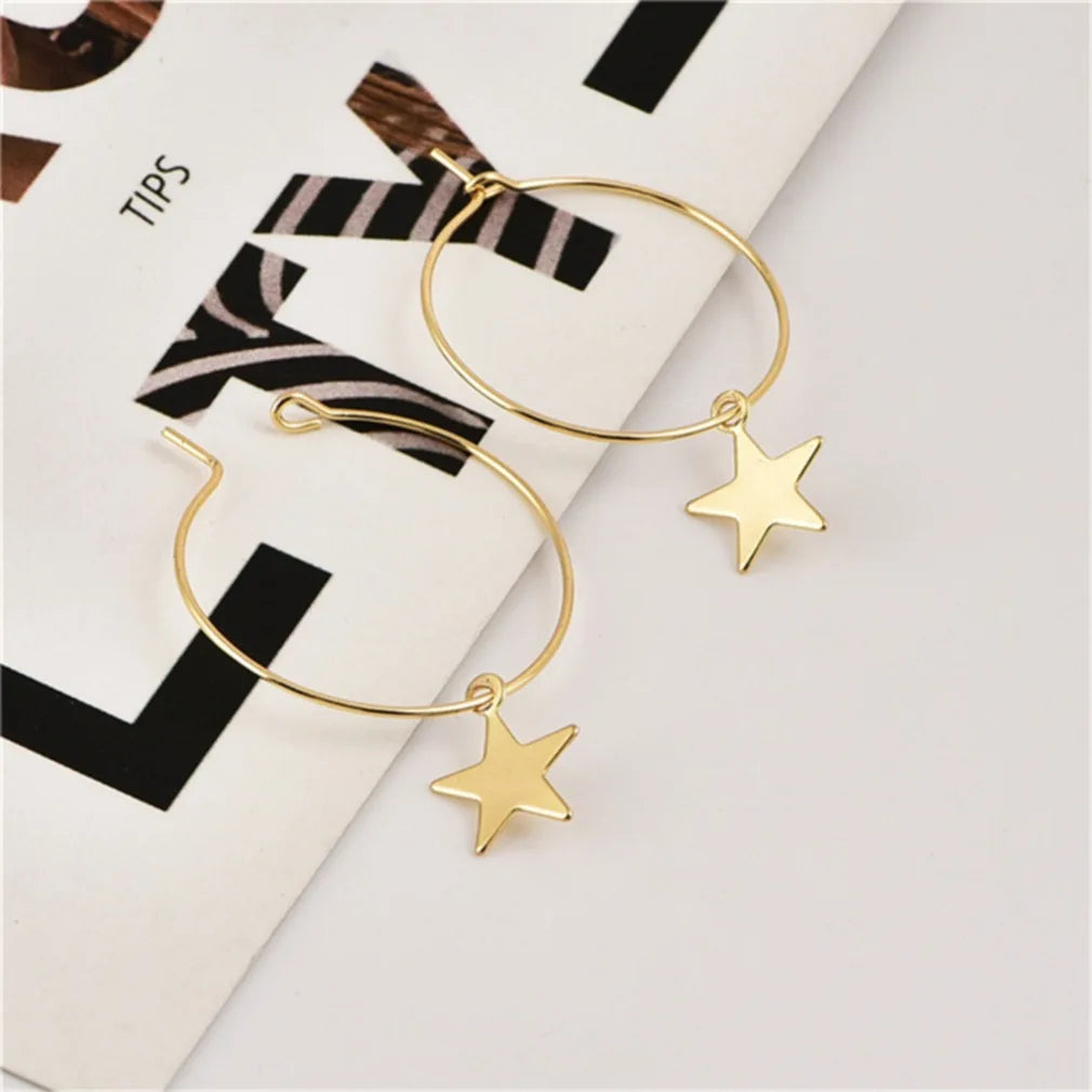 New Fashion Creative Big Circle Round Star Pendant Earrings for Women Simple Gold Color Brincos Party Jewelry Sweet Oorbellen