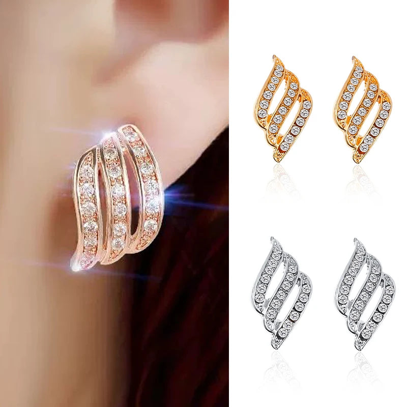 Crystal Flower Stud Earrings for Women Fashion Jewelry Gold Color Rhinestones Earrings Modern Jewelry Gift