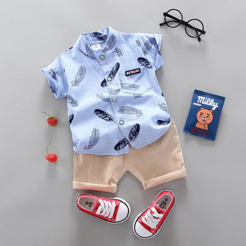 New Summer Baby Clothing Children Boys Fashion Printed Shirt Shorts 2Pcs/Sets Toddler Casual Cotton Clothes Suit Kids Tracksuits