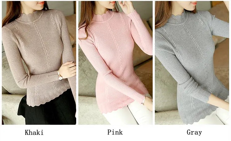 Autumn Korean Slim Fashion Women Knit Sweater High Elastic Turtleneck Bottoming Basic Pullovers Winter Sexy Sweater Women 7570