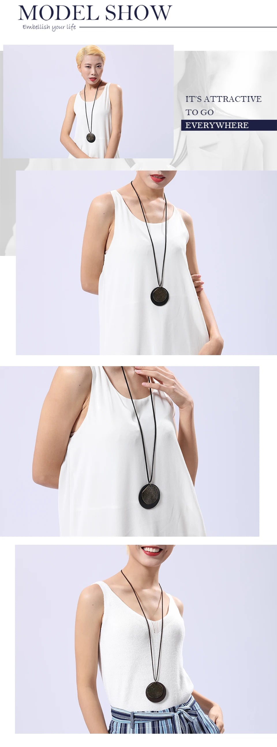 Vintage Chains Around The Neck Pendants Necklace Wood Costume Jewelry For Women Accessories Collier Femme Suspension Aesthetic