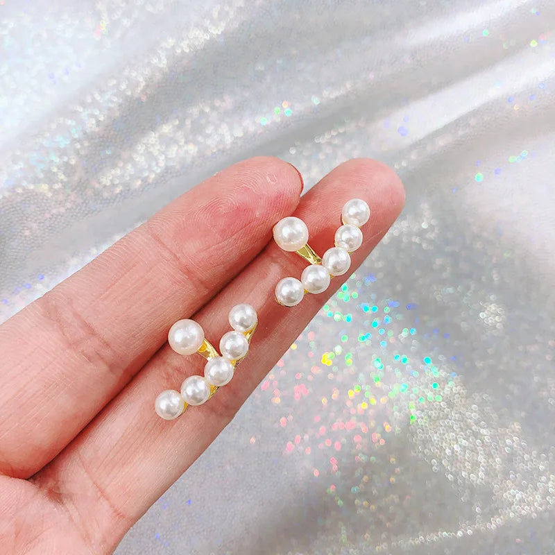 New Imitation Pearl Stud Earrings for Women Geometric Crystal Zircon Stars Earring Girls Birthday Party Banquet Jewelry