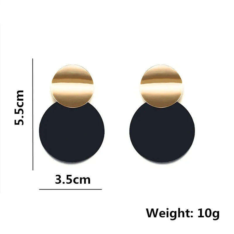 Trendy Black Round Metal Earring for Women Gold Color Shiny Smooth Drop Earring 2019 Fashion Statement Jewelry Pendientes Bijoux