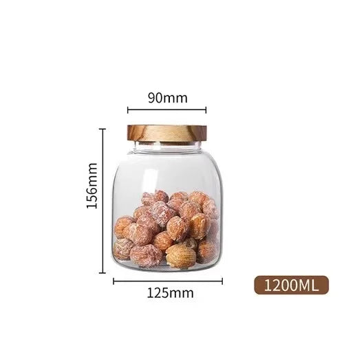 1200-3000 ML Large Capacity Glass Sealed Jar Lid Sealed Storage Wood Cover Coffee Bean Storage Jar Organizer Kitchen Containers