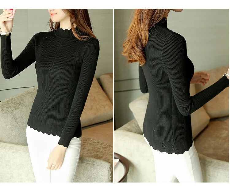 Autumn Korean Slim Fashion Women Knit Sweater High Elastic Turtleneck Bottoming Basic Pullovers Winter Sexy Sweater Women 7570