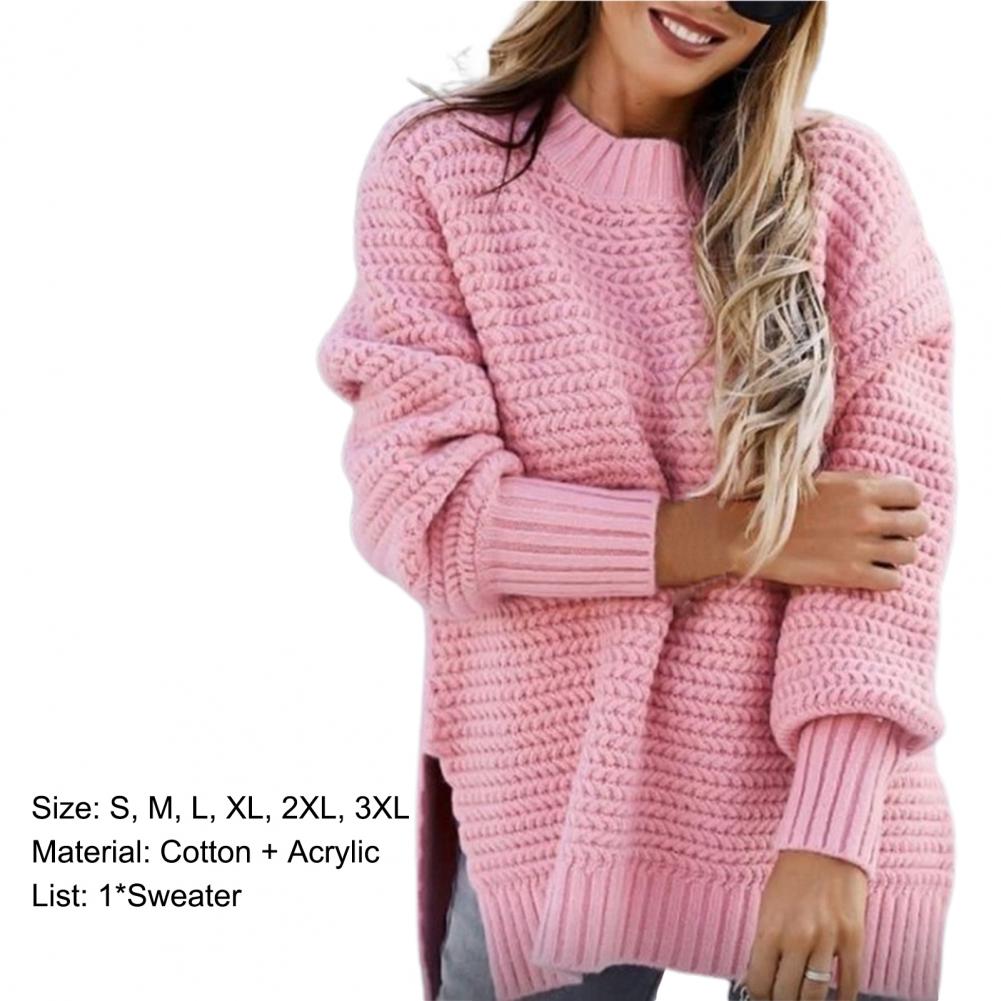 Women Sweater Unique Pattern Half High Collar Autumn Winter Pure Color Thick Pullover Thick Knitting Pullover