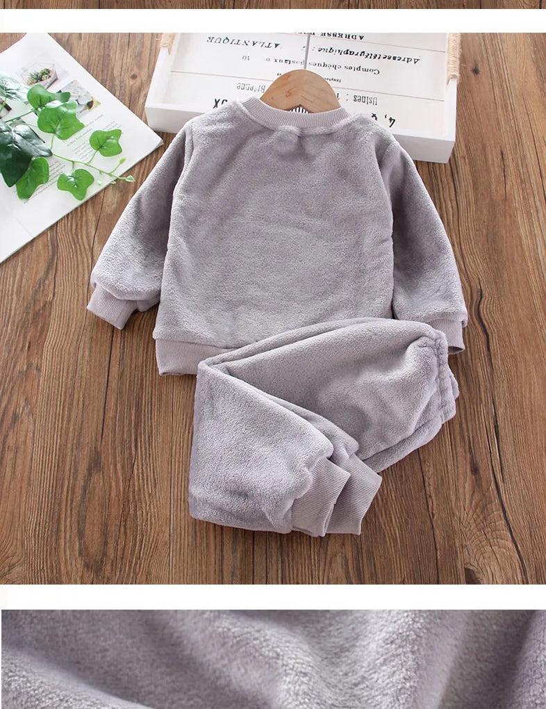 New Winter Baby Girls Boys Homewear Sets Autumn Fashion Flannel Fleece Clothes Kids Cartoon Bear Sleepwear Children Pajamas