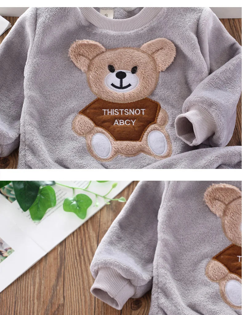 New Winter Baby Girls Boys Homewear Sets Autumn Fashion Flannel Fleece Clothes Kids Cartoon Bear Sleepwear Children Pajamas