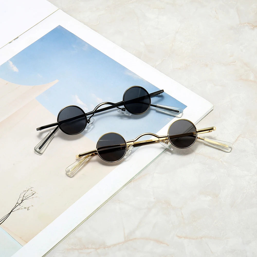 Retro Mini Sunglasses Round Men Metal Frame Gold Black Red Small Round Framed Sun glasses eye care Accessories