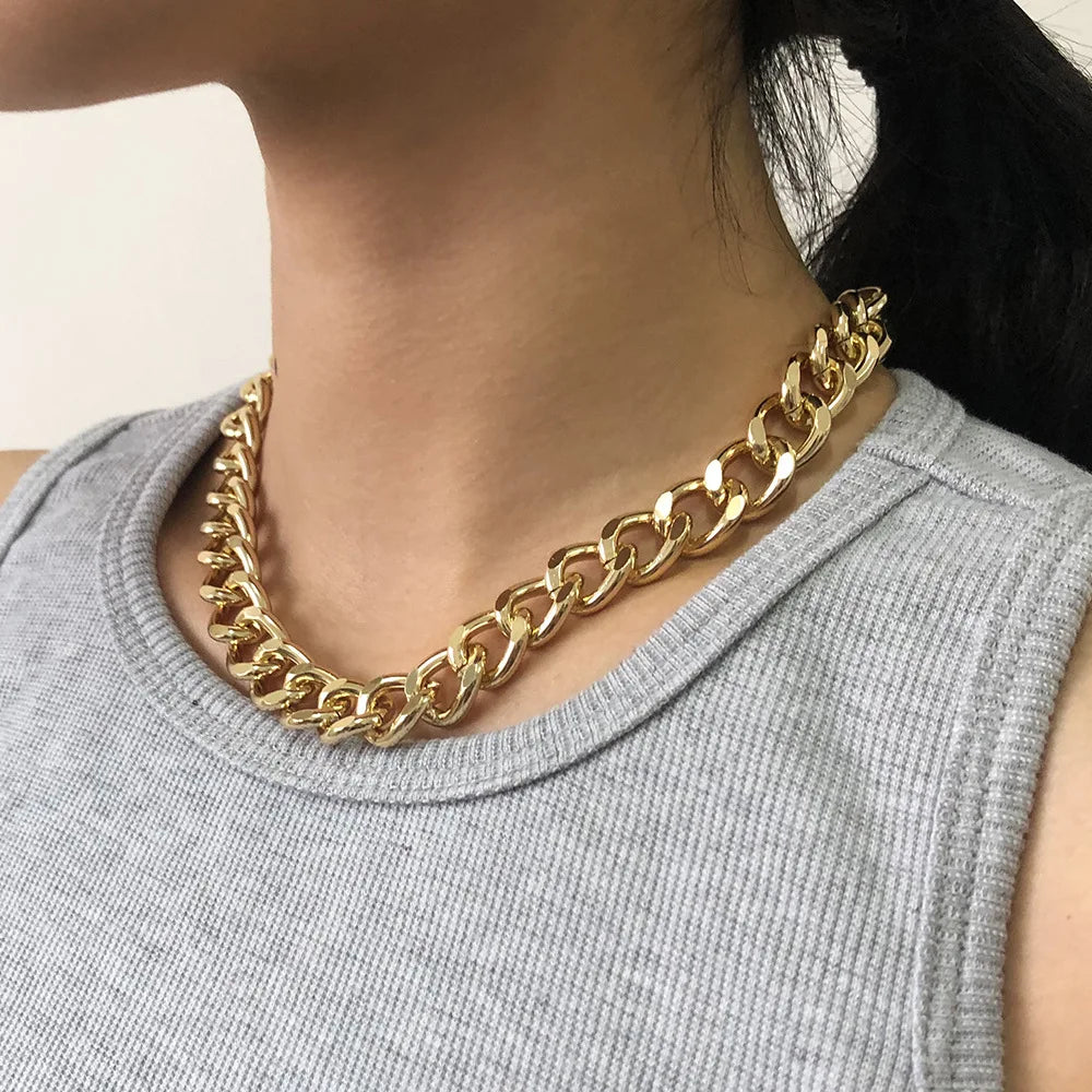 2024 Fashion Big Necklace for Women Twist Gold Color Silver Plated Chunky Thick Lock Choker Chain Necklaces Party Jewelry Gifts