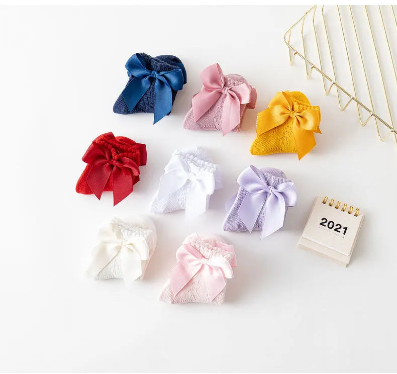 0-5Years Baby Girls Socks With Big Bows Breathable Children Girl Short Socks Hollow Out Toddlers Kids Cotton Princess Cute Socks