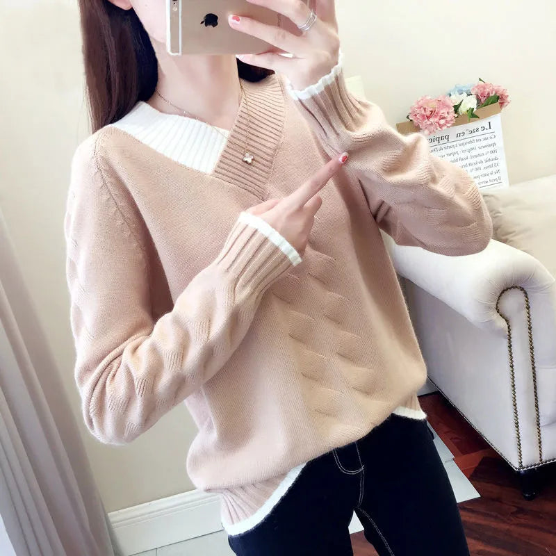 Women's Sweaters Knitting Pullover 2022 New Autumn Winter Casual Loose Striped V-neck Knitted Sweater Female Pullovers Tops