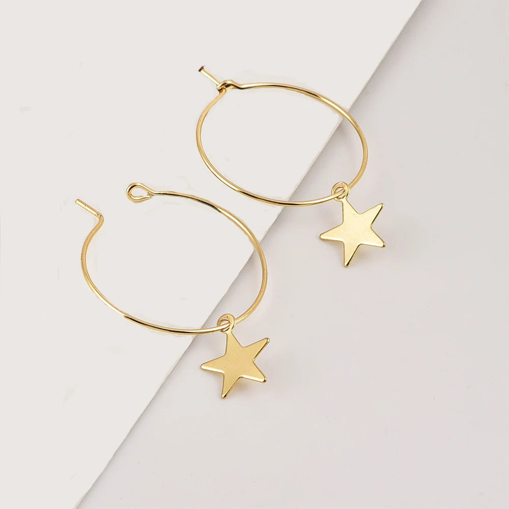 New Fashion Creative Big Circle Round Star Pendant Earrings for Women Simple Gold Color Brincos Party Jewelry Sweet Oorbellen