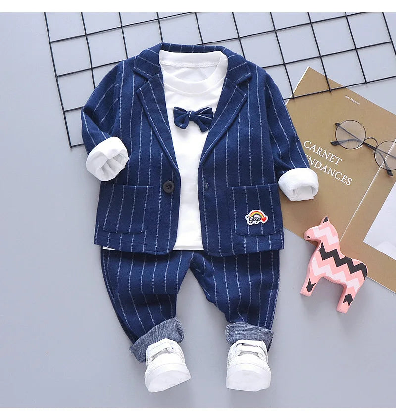 3-Pieces Boys Set Spring Autumn Children Gentleman Suit Tie T-Shirt+Coat+Pants 0-5 Years Toddler Party Clothes Kids Leisure Suit