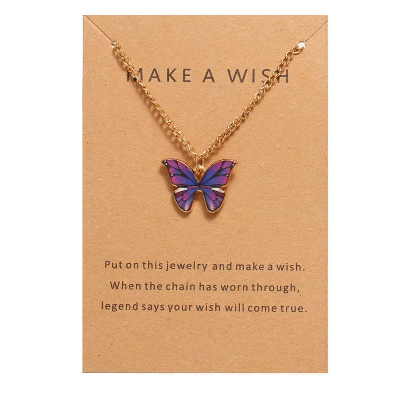 Cute Colorful Butterfly Pendant Necklace for Women Gold Color Clavicle Chain Choker Lady Wedding Party Jewelry Fashion Gifts