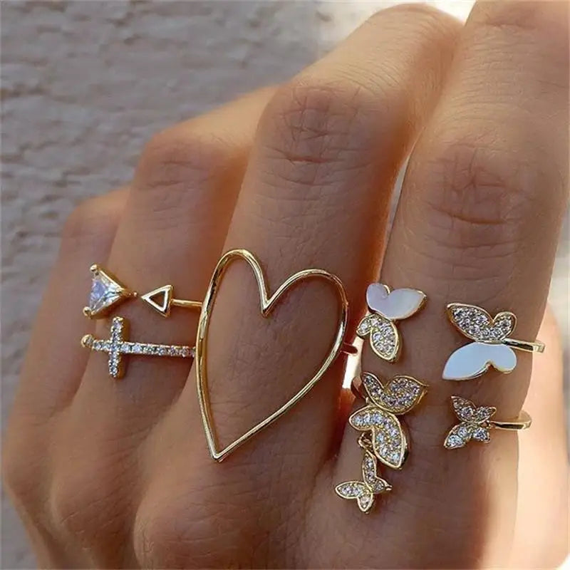 LATS 10Pcs Rings Suit For Women Silver-color Chain Ring Set Bohemian Style Coin Snake Moon Star Party Trend Gift Jewelry