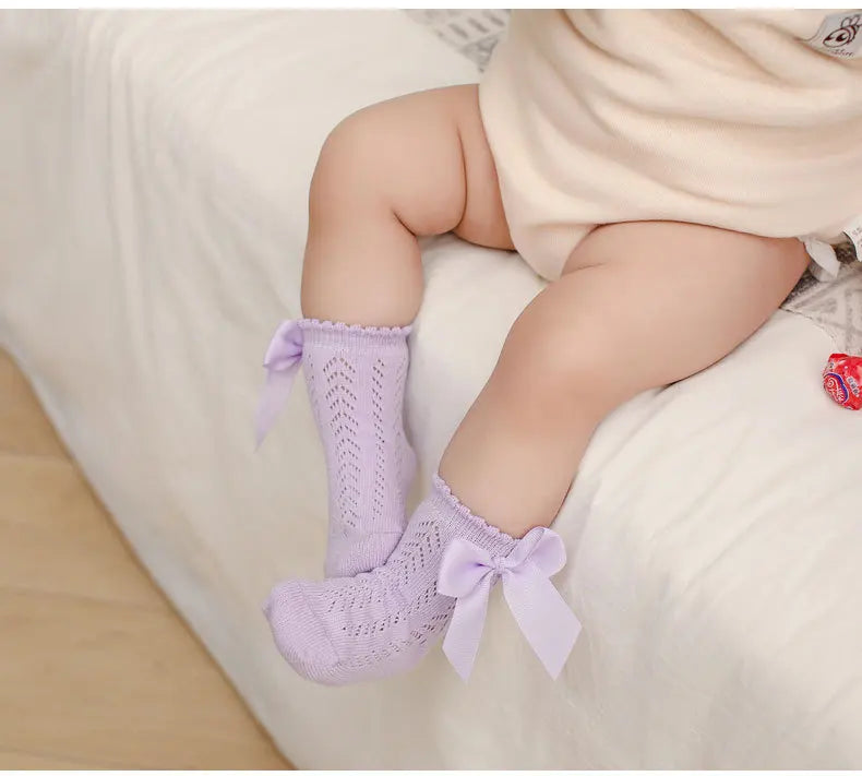 0-5Years Baby Girls Socks With Big Bows Breathable Children Girl Short Socks Hollow Out Toddlers Kids Cotton Princess Cute Socks