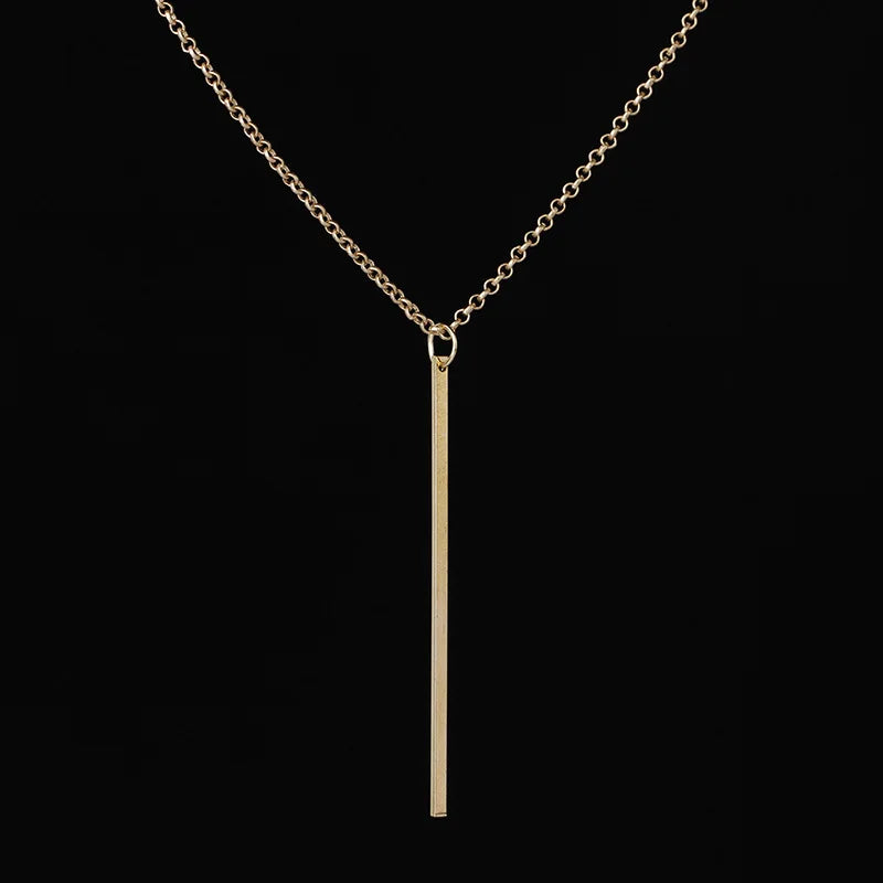 Simple Classic Fashion Stick Pendant Necklace Hollow Girl Long Link Chain Square Copper Necklaces  Strip Jewelry For Women