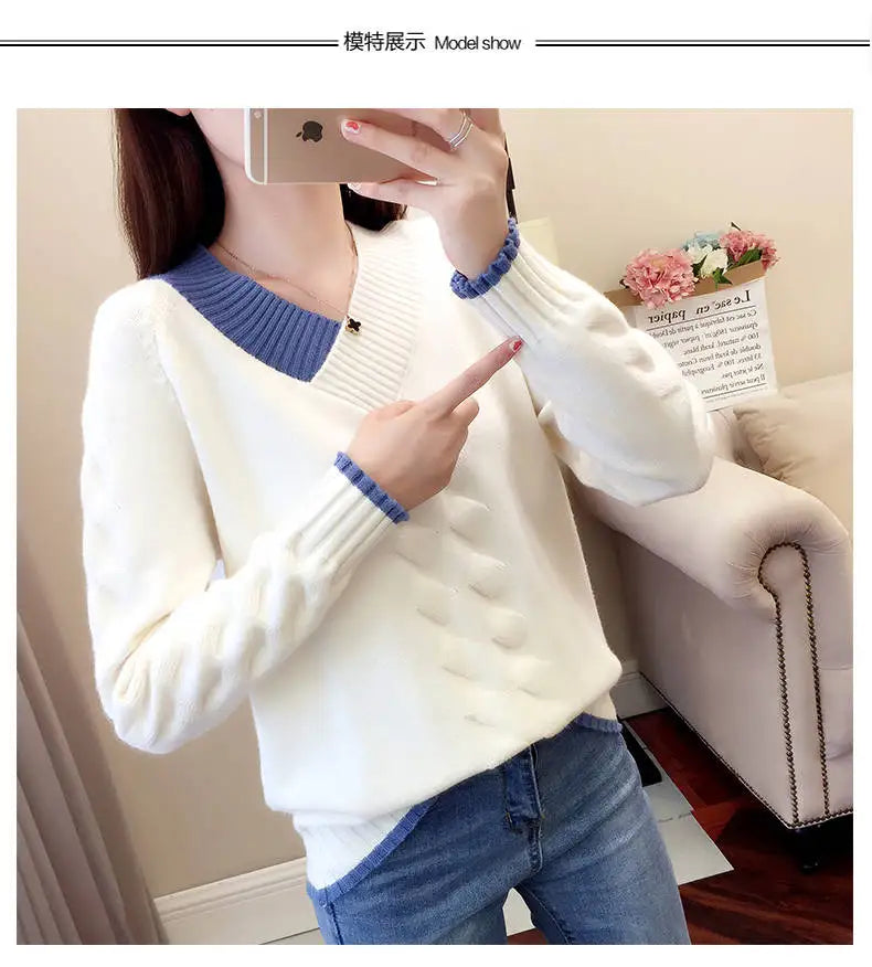 Women's Sweaters Knitting Pullover 2022 New Autumn Winter Casual Loose Striped V-neck Knitted Sweater Female Pullovers Tops