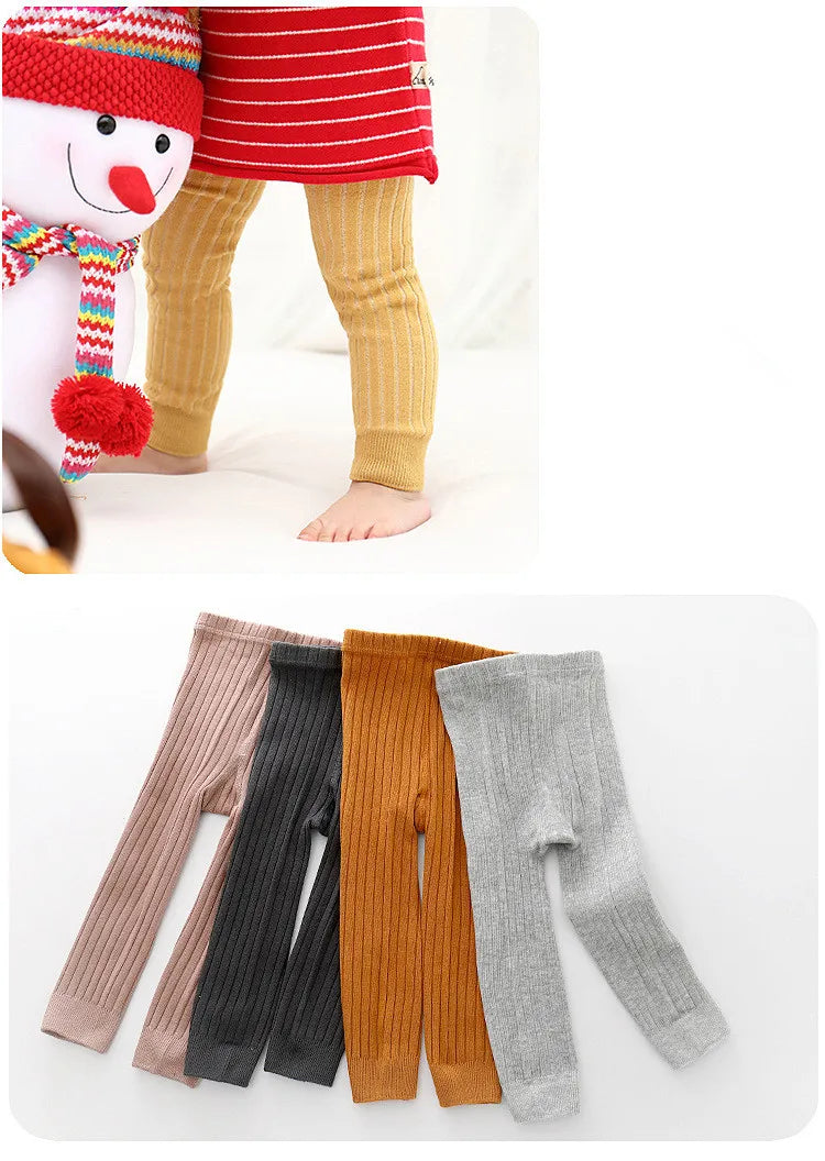 YWHUANSEN 0 to 8 Yrs Spring Autumn Double Needle Leggings Girl Combed Cotton Ribbed Leggings Baby Soft Lace Knitted Pant For Boy