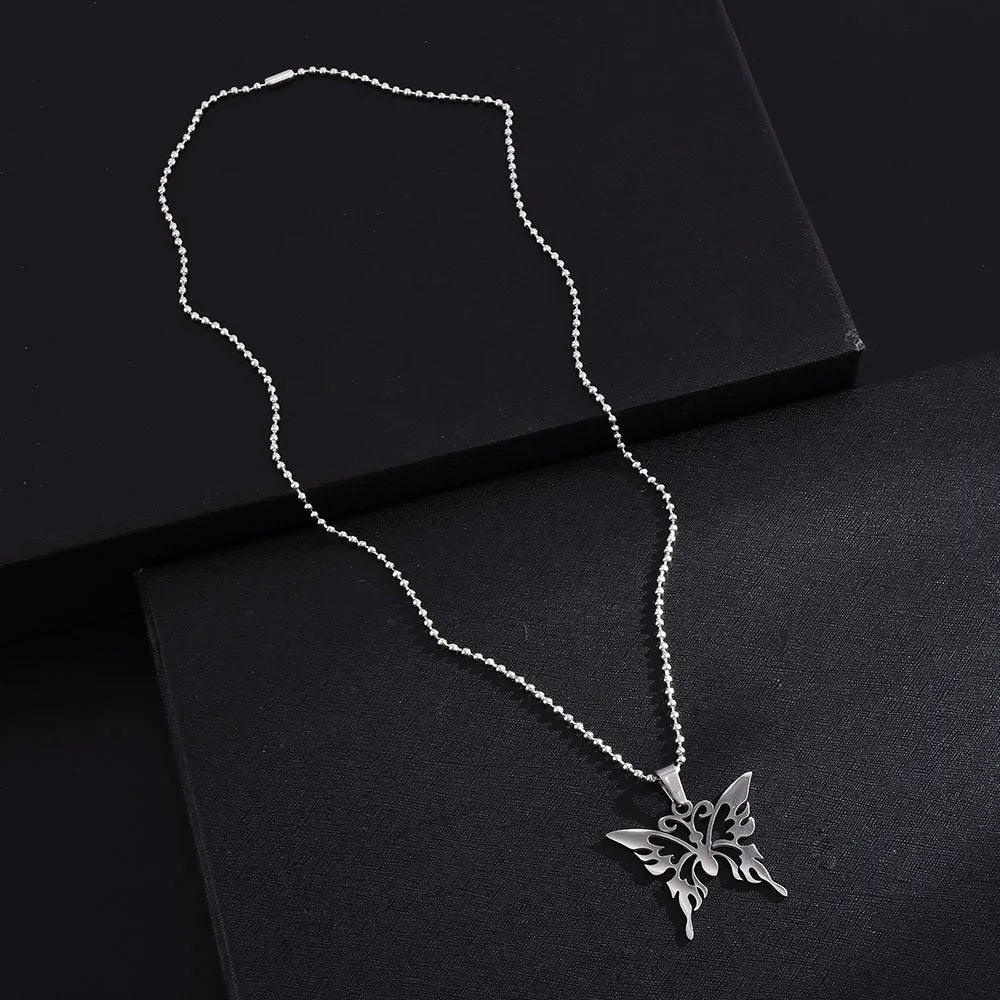 Hot Selling European and American Temperament Jewelry Men and Women Necklace Stainless Steel Butterfly Pendant Necklace