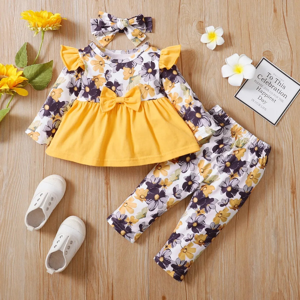 3M-24M Newborn Baby Girl Clothes Set Toddler Girl Outfits Fashion Big Bow Top + Pants Whole Sale Kids Girls Clothes Outfits