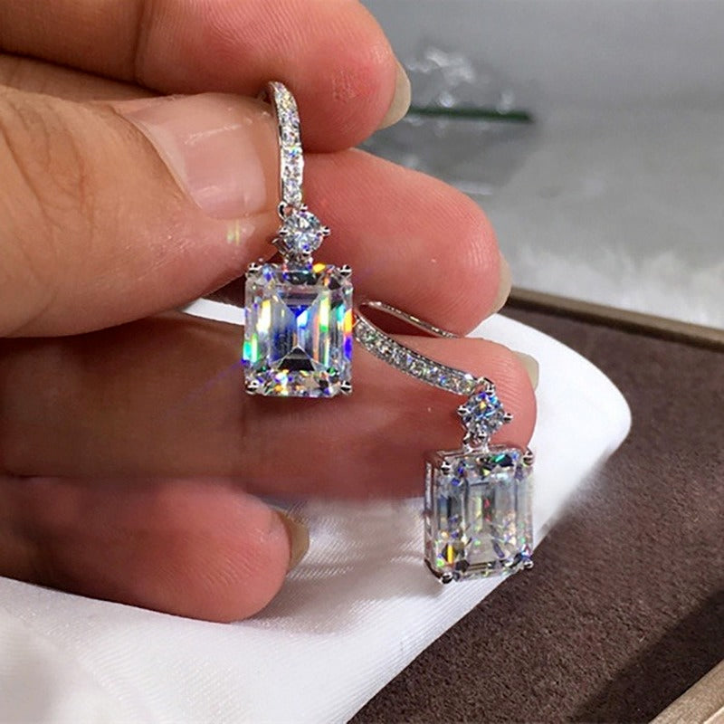 Luxury Fashion Silver Color Inlaid Zircon Stones Drop Earrings for Women Wedding Bridal Engagement Earring Jewelry Gift