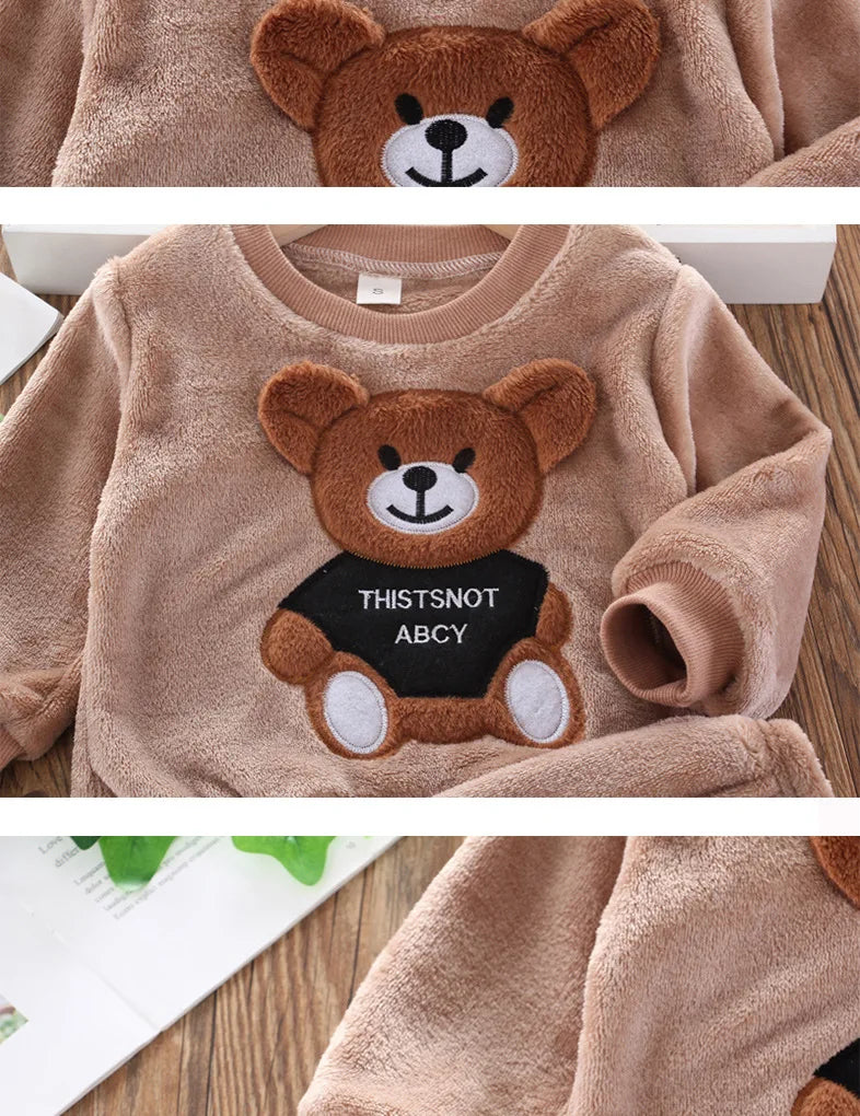 New Winter Baby Girls Boys Homewear Sets Autumn Fashion Flannel Fleece Clothes Kids Cartoon Bear Sleepwear Children Pajamas