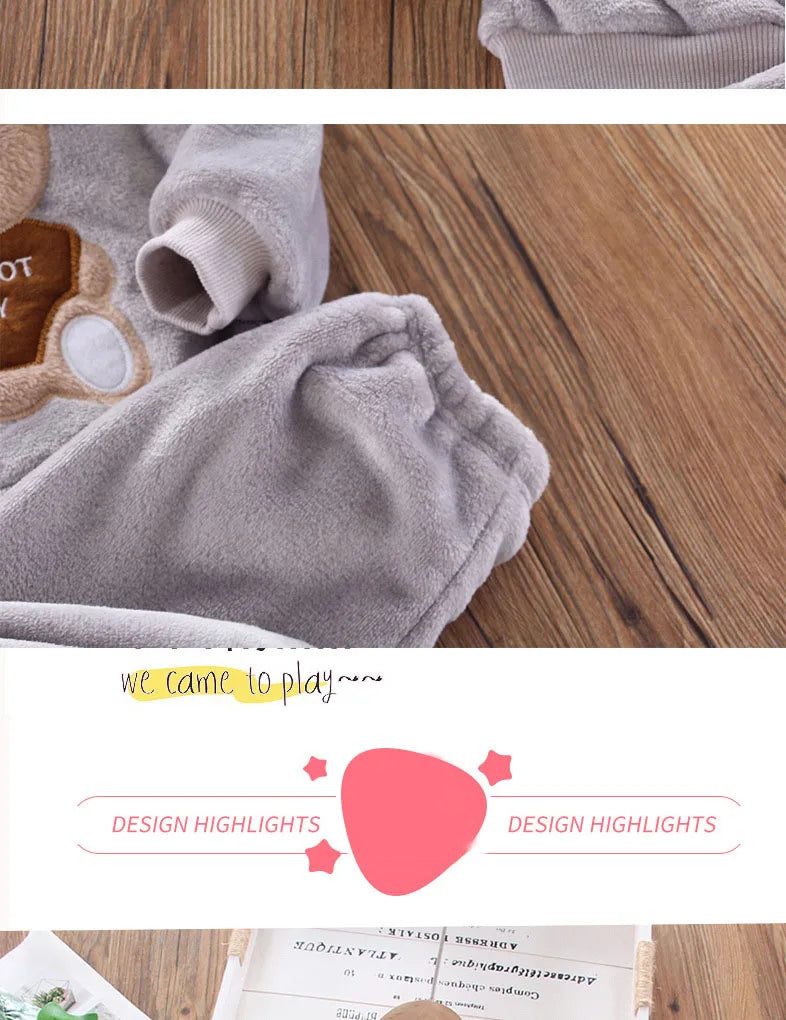 New Winter Baby Girls Boys Homewear Sets Autumn Fashion Flannel Fleece Clothes Kids Cartoon Bear Sleepwear Children Pajamas