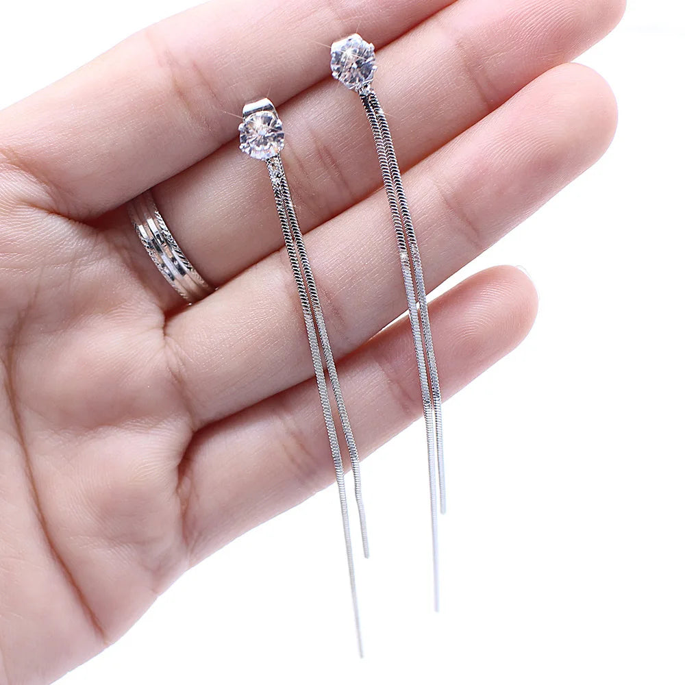 2024 New Gold Color Long Crystal Tassel Dangle Earrings for Women Wedding Drop Earring Fashion Jewelry Gifts