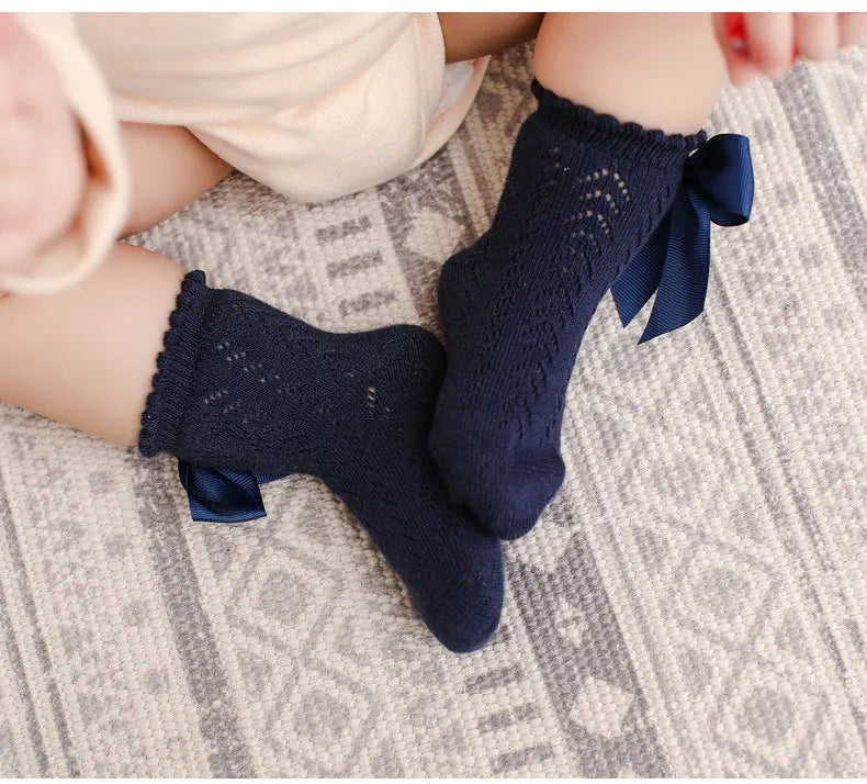 0-5Years Baby Girls Socks With Big Bows Breathable Children Girl Short Socks Hollow Out Toddlers Kids Cotton Princess Cute Socks