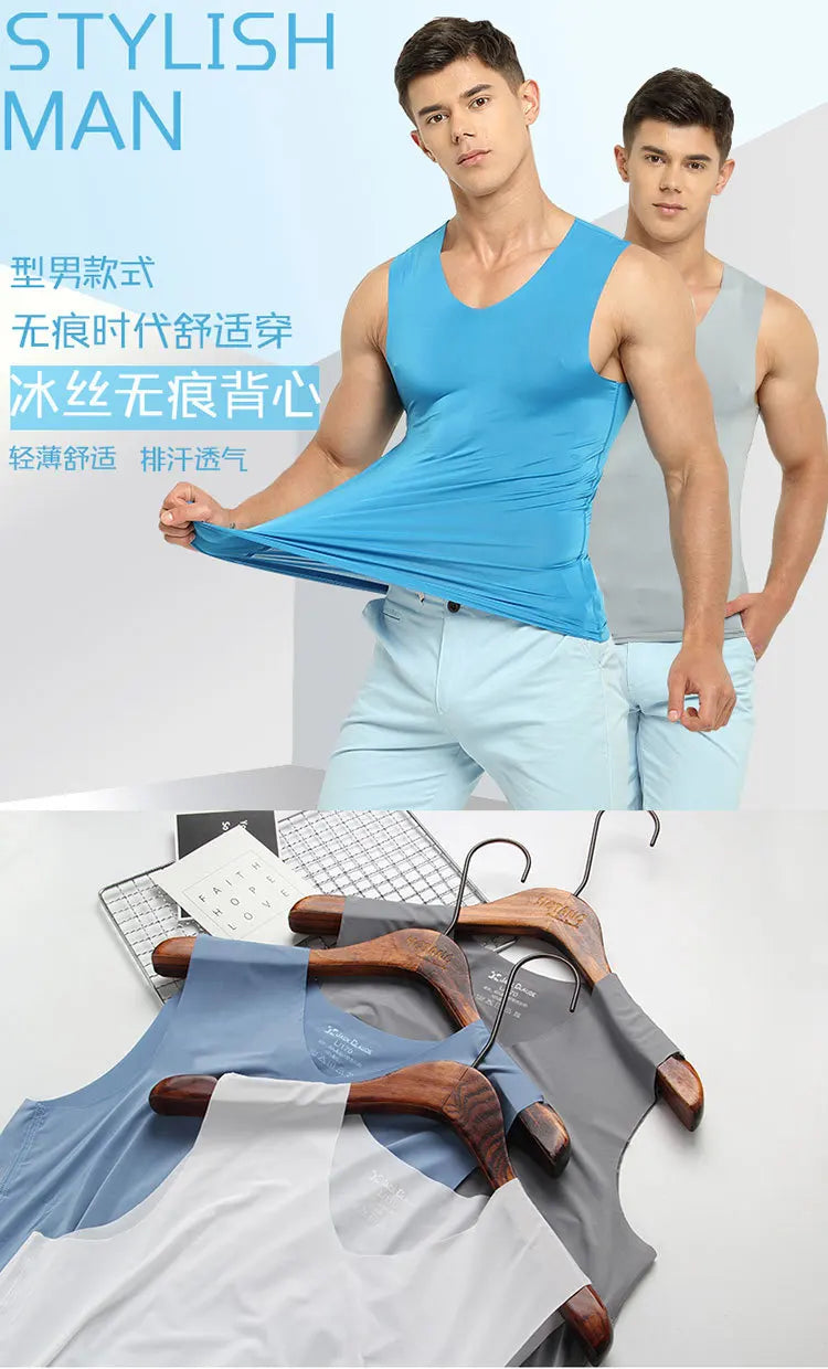 3PCS No Trace Cool Men Vest Tank Tops Underwear Mens Undershirt Shirts Male Bodyshaper Fitness sleeveless Men's Running Vest 5XL