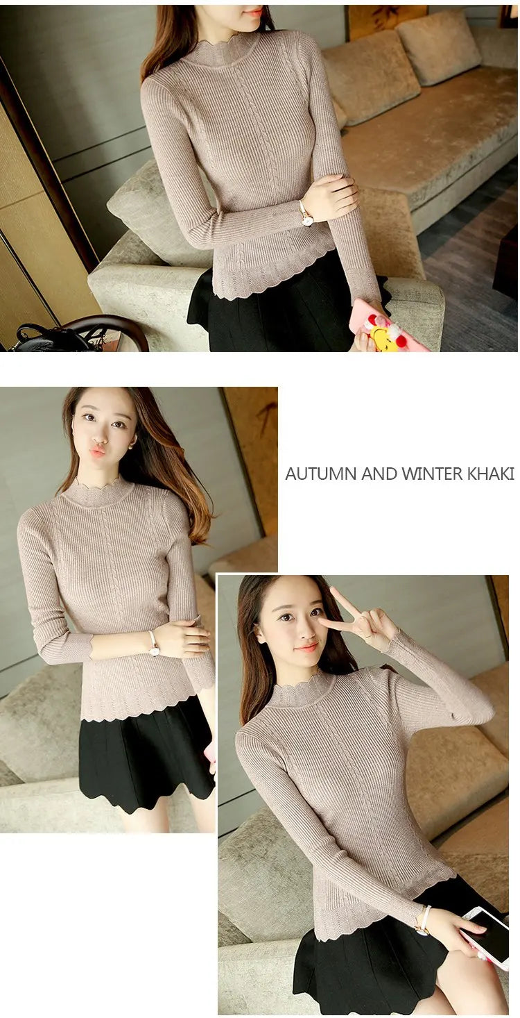 Autumn Korean Slim Fashion Women Knit Sweater High Elastic Turtleneck Bottoming Basic Pullovers Winter Sexy Sweater Women 7570