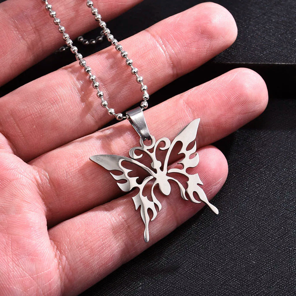 Hot Selling European and American Temperament Jewelry Men and Women Necklace Stainless Steel Butterfly Pendant Necklace