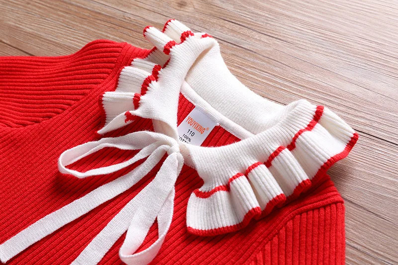 Autumn children warm Sweater dress for girls infant casual pure color Pleated princess dress Baby girl winter knitted dress