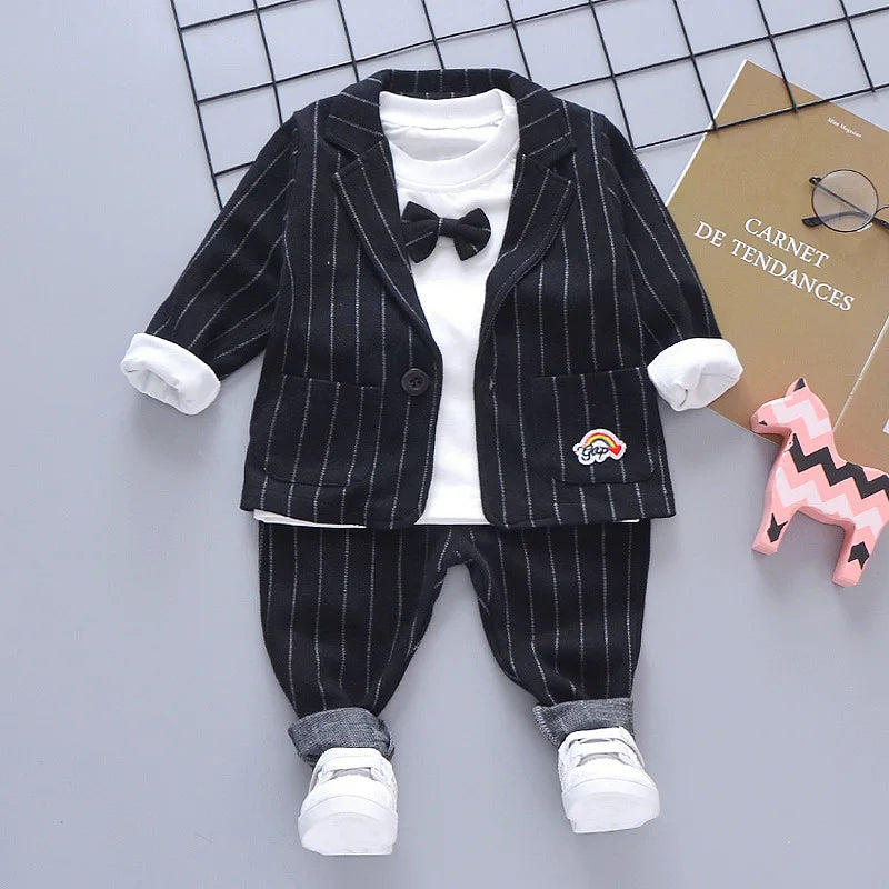 3-Pieces Boys Set Spring Autumn Children Gentleman Suit Tie T-Shirt+Coat+Pants 0-5 Years Toddler Party Clothes Kids Leisure Suit