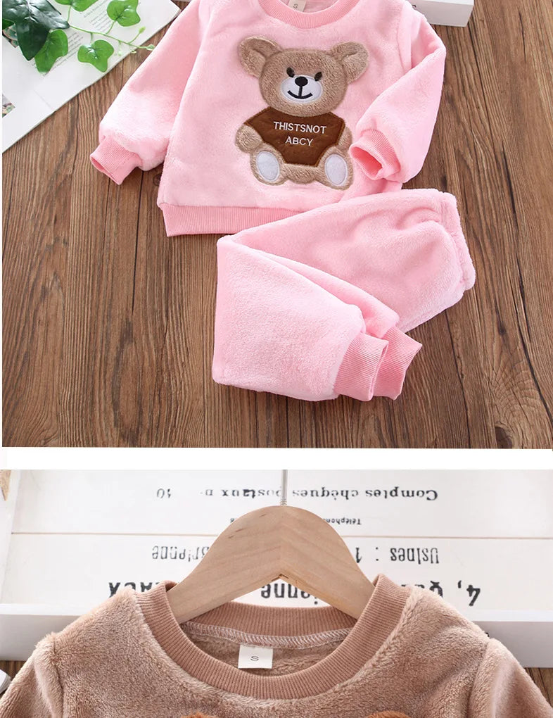 New Winter Baby Girls Boys Homewear Sets Autumn Fashion Flannel Fleece Clothes Kids Cartoon Bear Sleepwear Children Pajamas