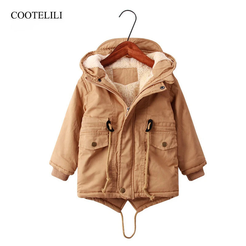 COOTELILI Velvet Parka Winter Jacket For Boys Coat Fashion Children Boys Winter Clothing Fleece Warm Winter Outerwear