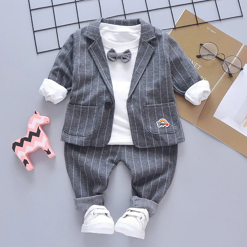 3-Pieces Boys Set Spring Autumn Children Gentleman Suit Tie T-Shirt+Coat+Pants 0-5 Years Toddler Party Clothes Kids Leisure Suit