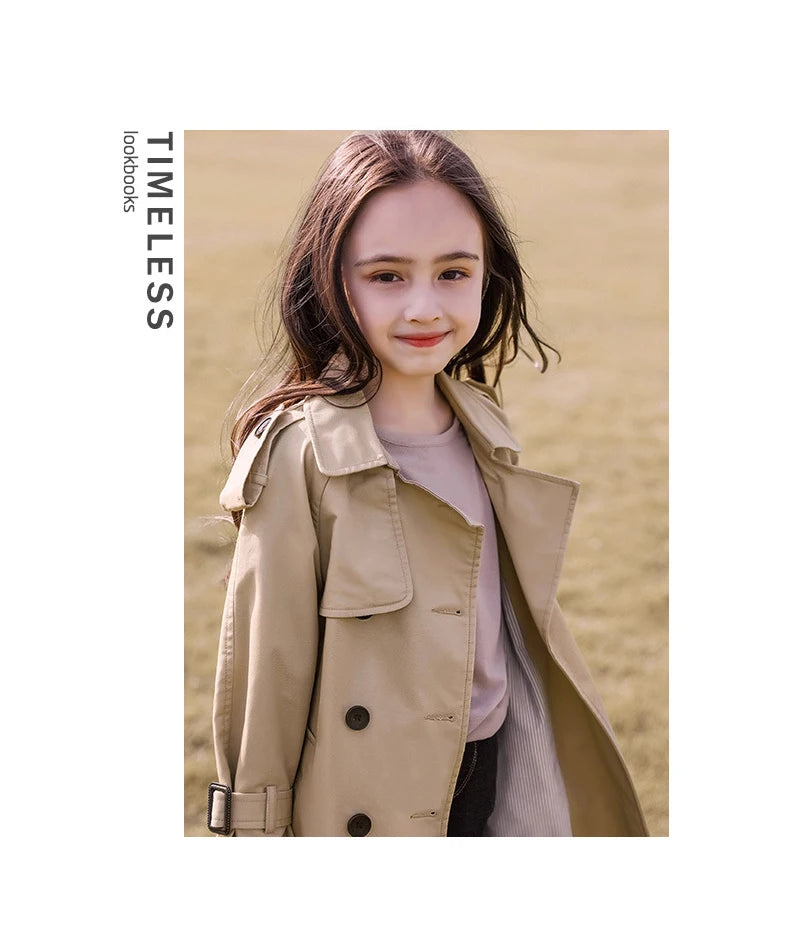 4-13 Years Teen Girls Long Trench Coats New Fashion England Style Windbreaker Jacket For Girls Spring Autumn Children's Clothing