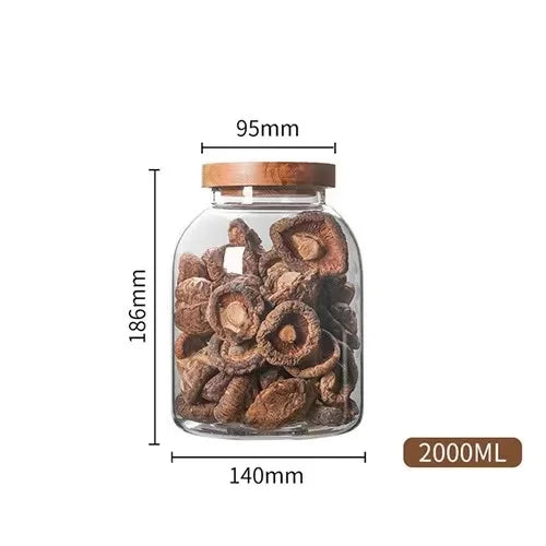 1200-3000 ML Large Capacity Glass Sealed Jar Lid Sealed Storage Wood Cover Coffee Bean Storage Jar Organizer Kitchen Containers