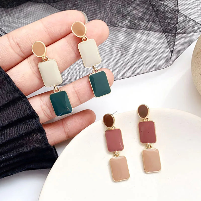 Contrast Color Drop Earrings For Women S925 Silver Pin Korean Rectangle Temperament Long  Geometry Personality Simple Brincos