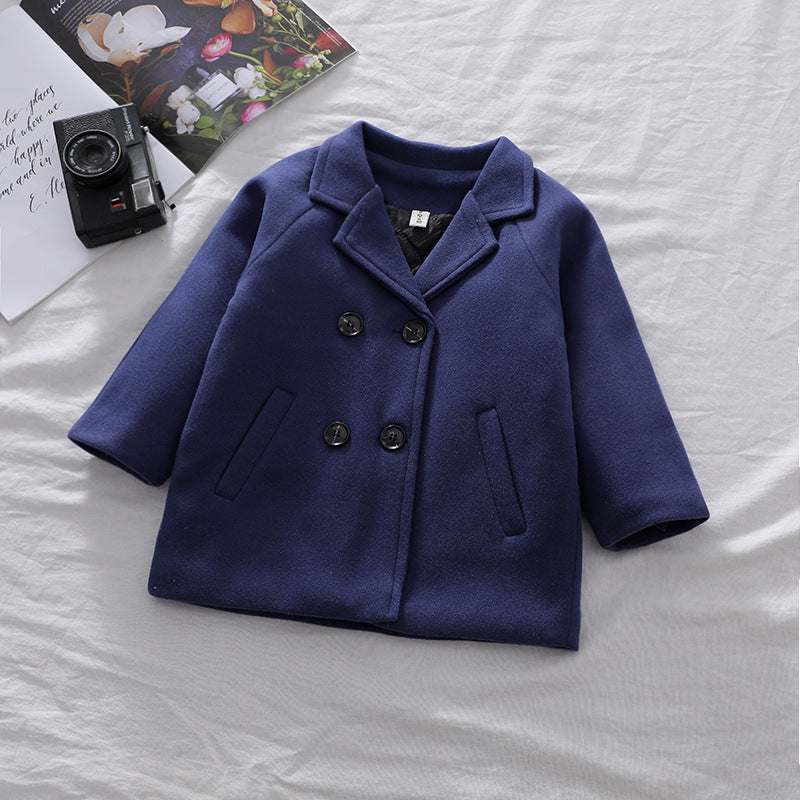 Lioraitiin Winter Grid Jackets Boys Girl Woolen Double-breasted Baby Boy Trench Coat Lapel Autumn Kids Outerwear Coats Wool Coat