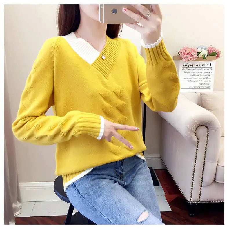 Women's Sweaters Knitting Pullover 2022 New Autumn Winter Casual Loose Striped V-neck Knitted Sweater Female Pullovers Tops