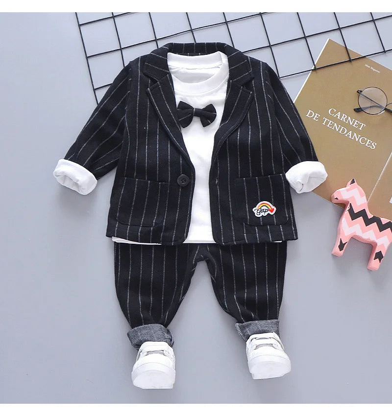 3-Pieces Boys Set Spring Autumn Children Gentleman Suit Tie T-Shirt+Coat+Pants 0-5 Years Toddler Party Clothes Kids Leisure Suit