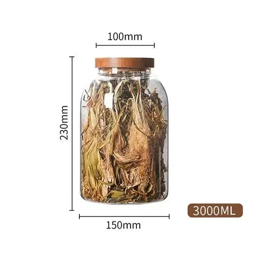 1200-3000 ML Large Capacity Glass Sealed Jar Lid Sealed Storage Wood Cover Coffee Bean Storage Jar Organizer Kitchen Containers